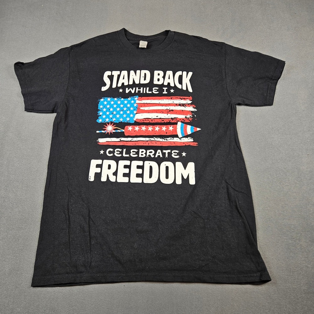 Gildan Heavy Cotton Stand Back Celebrate Freedom Patriotic T-Shirt Black Medium